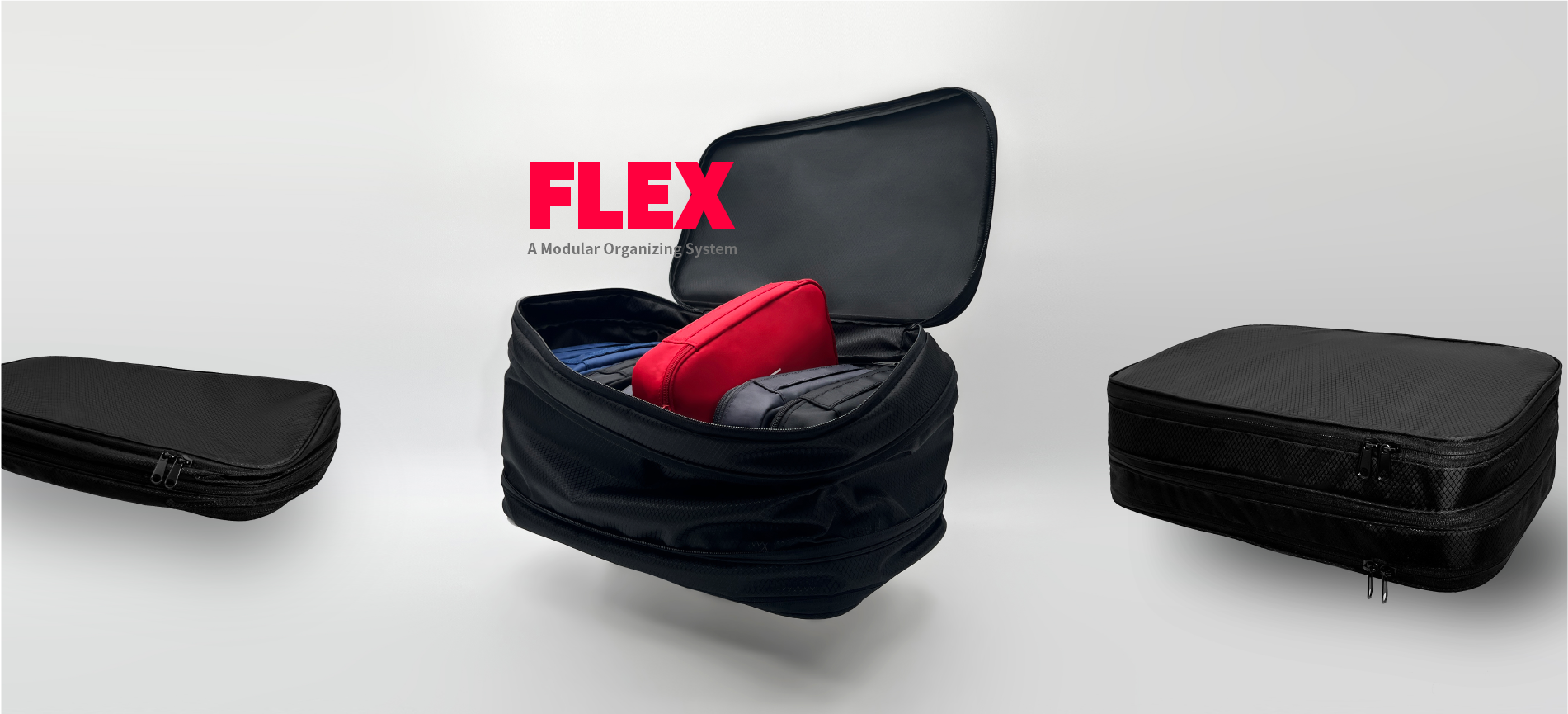 Horizontal banner showing the three capacity stages of the FLEX bag