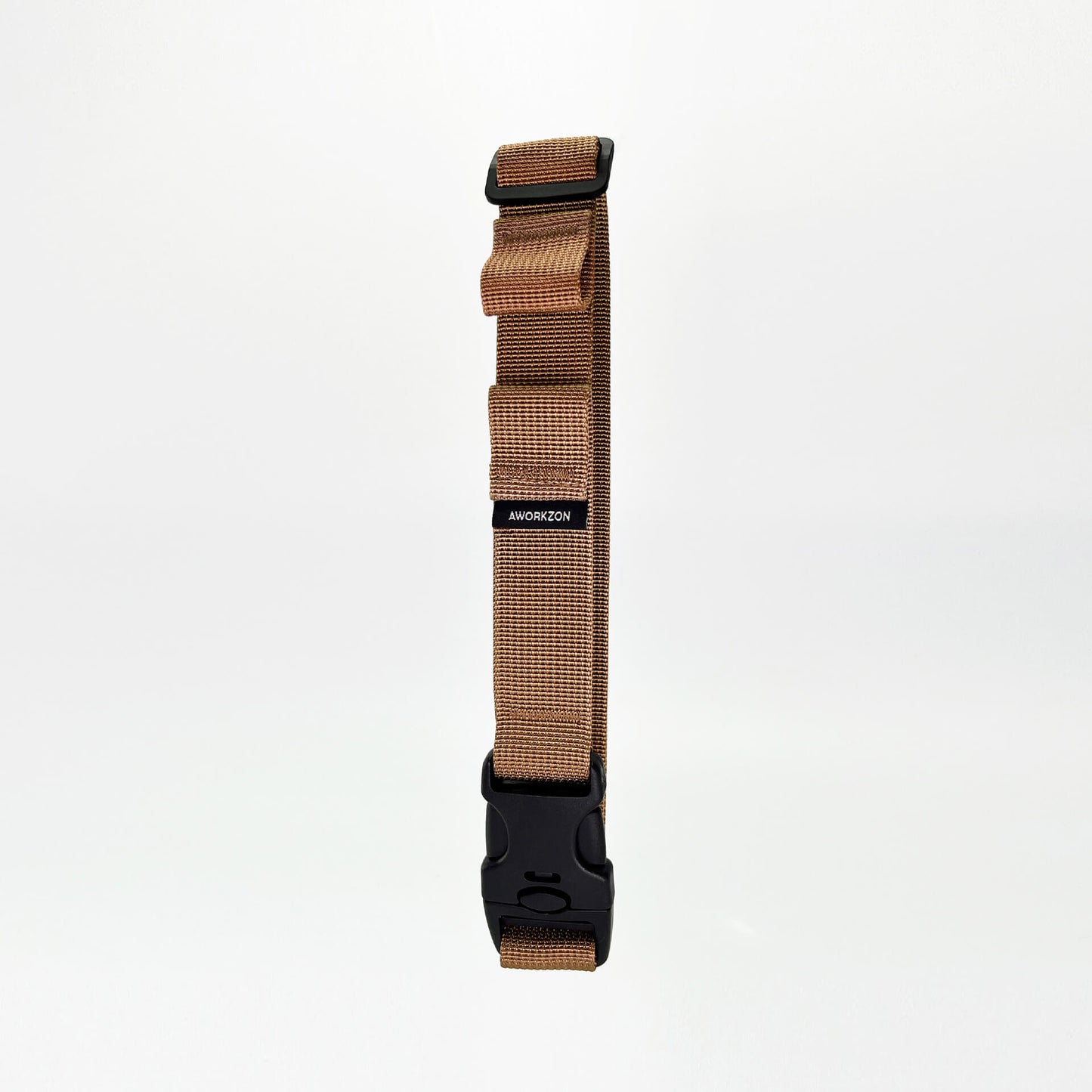 A brown bundling strap with a black secure buckle, designed for heavy-duty binding.