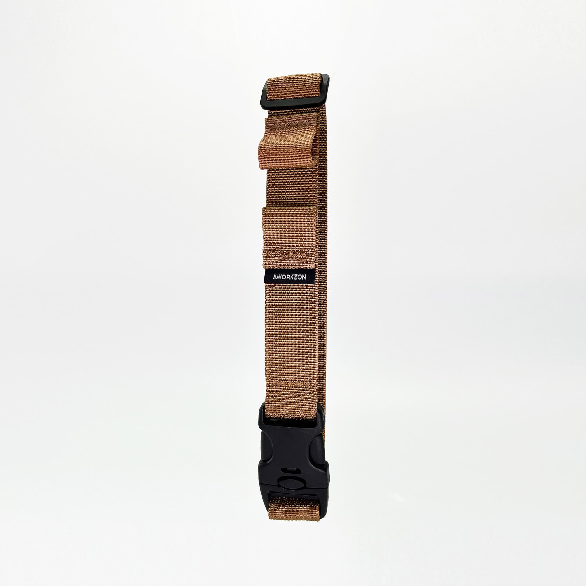 A brown bundling strap with a black secure buckle, designed for heavy-duty binding.