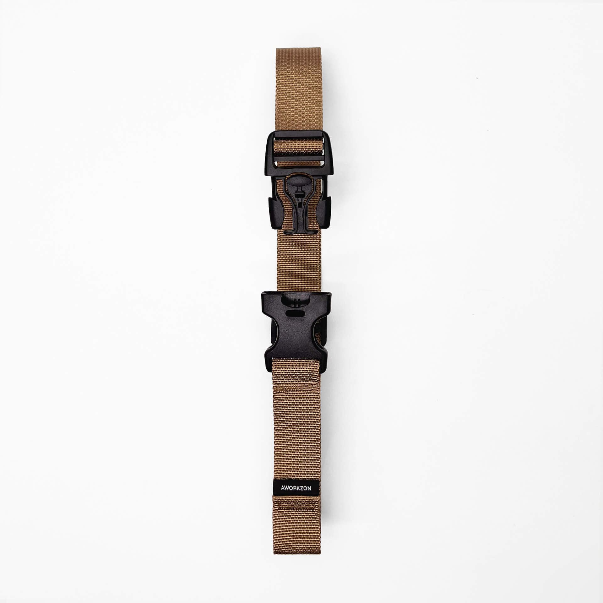 a khaki strap featuring an open buckle with the logo AWORKZON 