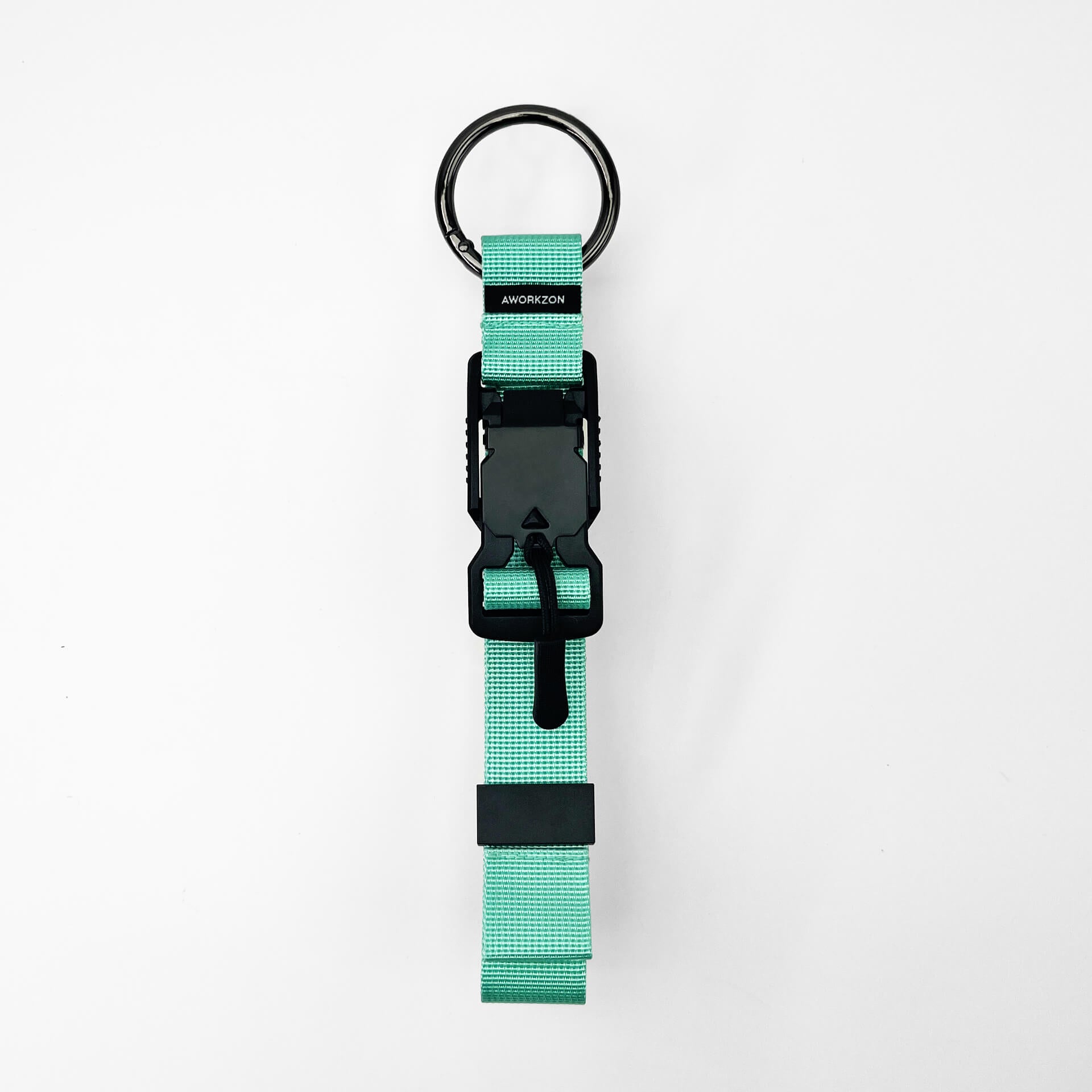 A mint quick-release access strap with a black magnetic buckle and a metal ring.